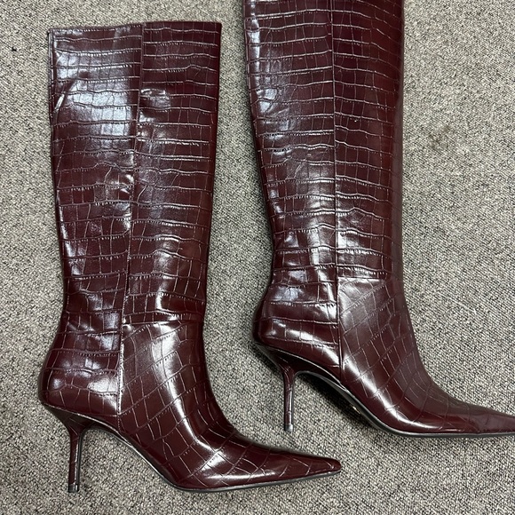 Zara Shoes - Zara Elegant Burgundy Croc-Embossed Knee-High Boots size 8
